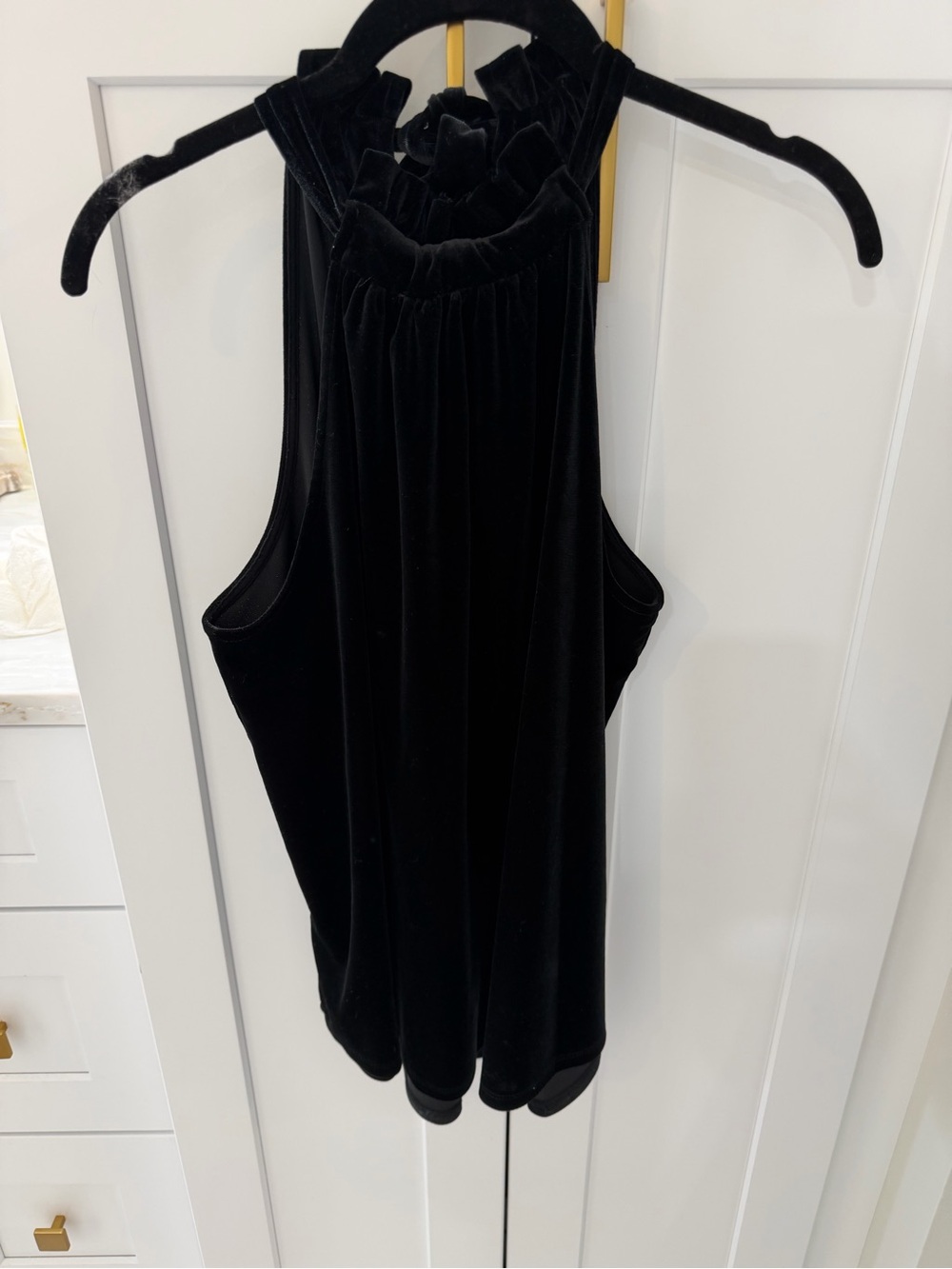 Gibson Black Velvet Ruffle High-Neck Tank